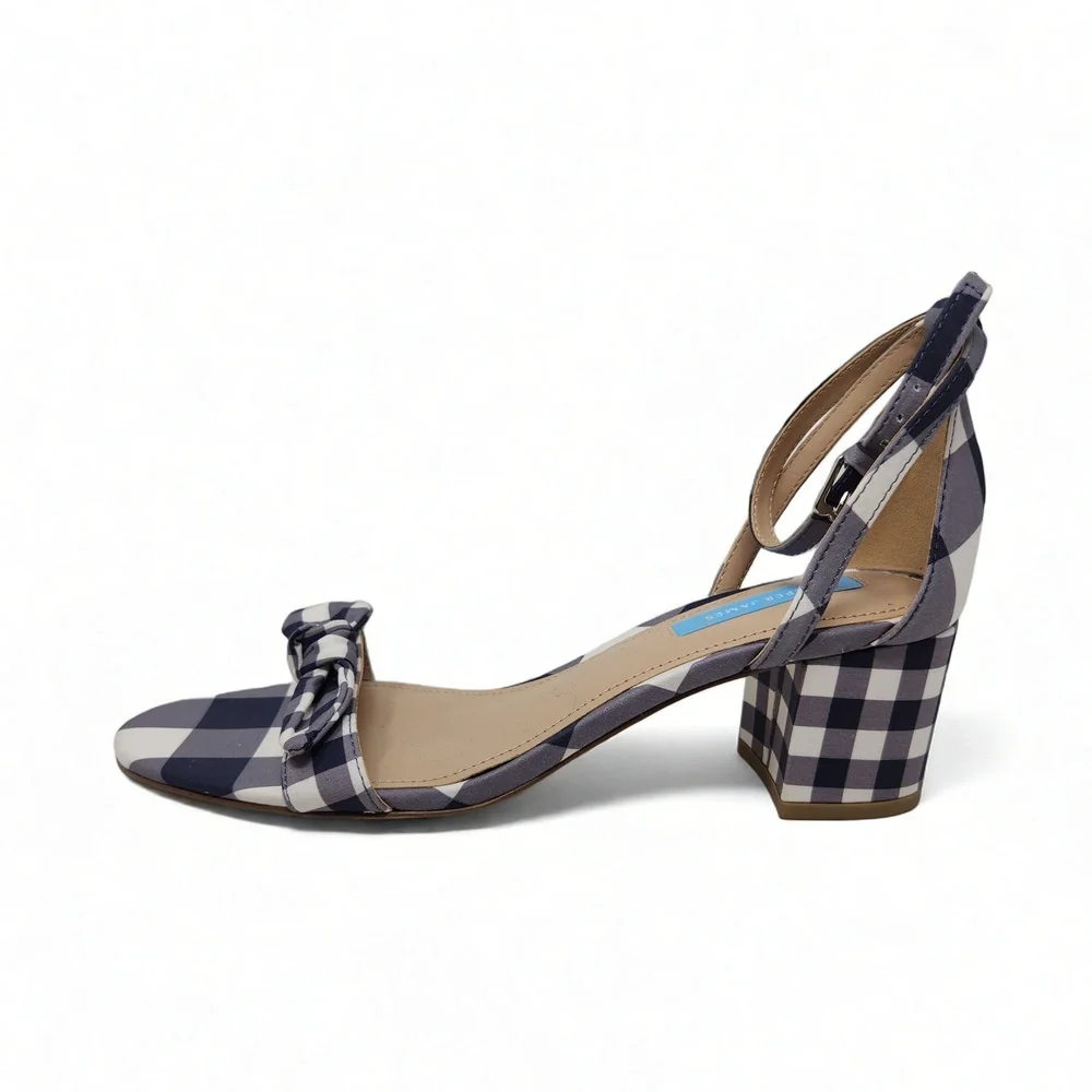Draper James Gingham Block Heel Sandals Open Toe Knot Ankle Strap Size 8.5